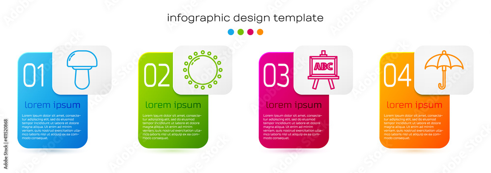 蘑菇、太阳、黑板和雨伞。商业信息图表模板。矢量。