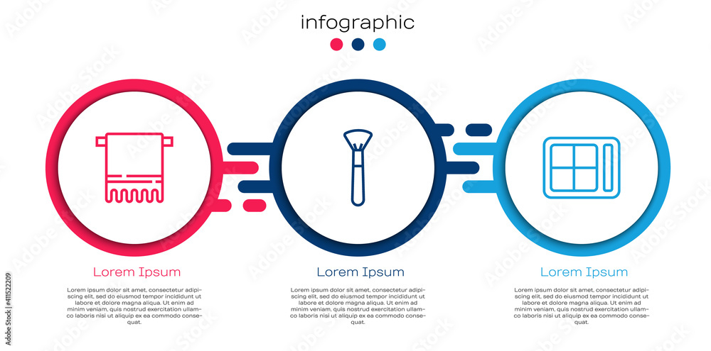 挂线毛巾、化妆刷和眼影调色板。商业信息图形模板。兽医