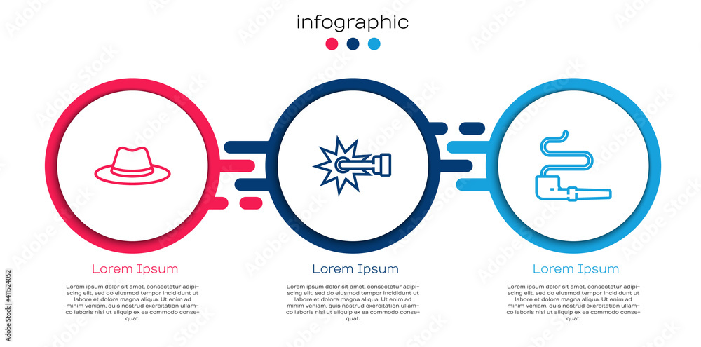 Set line Western cowboy hat, Spur and Smoking pipe. Business infographic template. Vector.