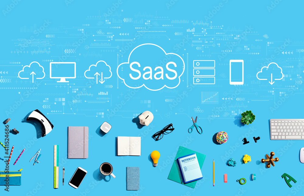 SaaS-软件即服务概念，包括电子小工具和办公用品的集合