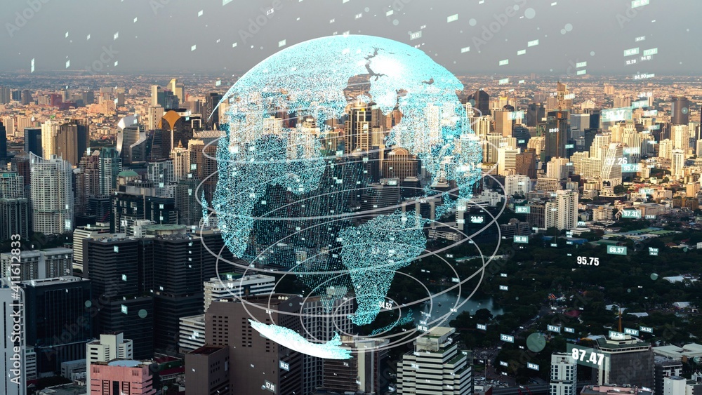 Global connection and the internet network modernization in smart city . Concept of future 5G wirele