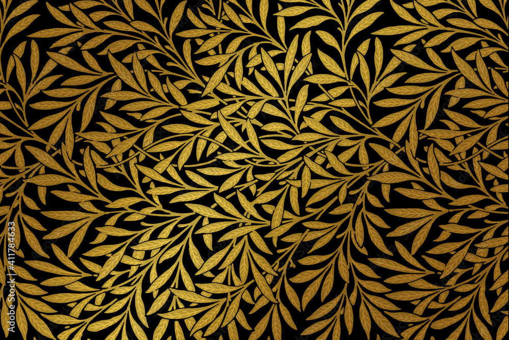 Vintage golden leaf pattern remix from artwork by William Morris