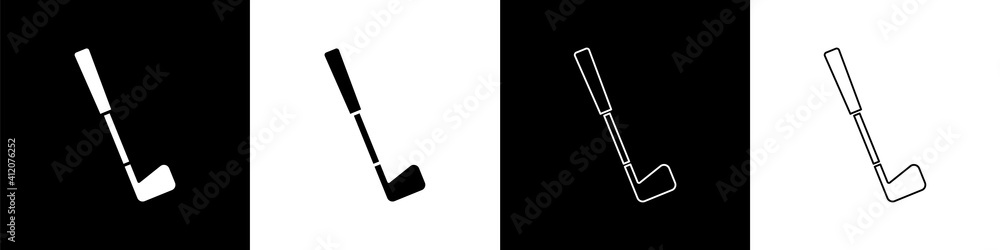 Set Golf club icon isolated on black and white background. Vector.