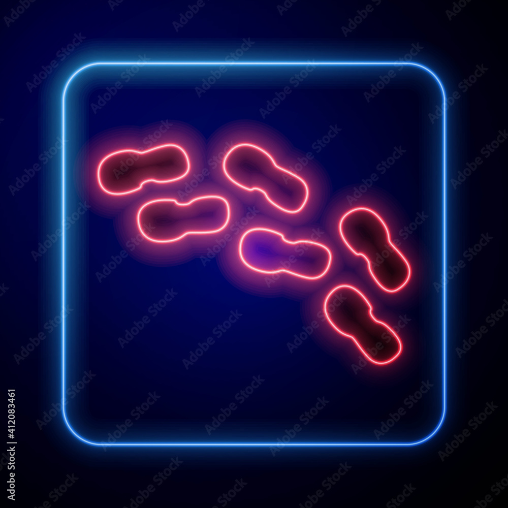 Glowing neon Human footprints shoes icon isolated on black background. Shoes sole. Vector.