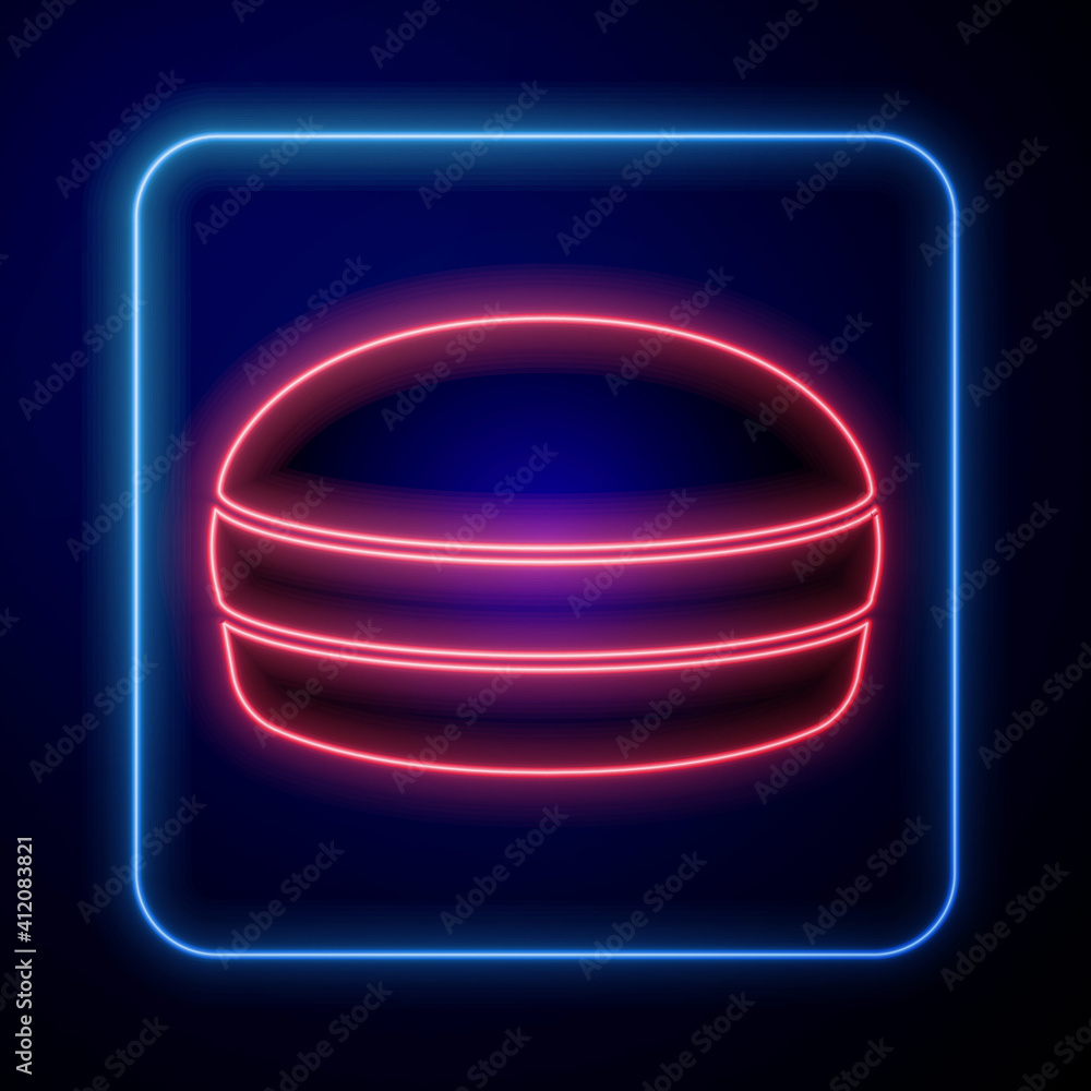 Glowing neon Macaron cookie icon isolated on black background. Macaroon sweet bakery. Vector.