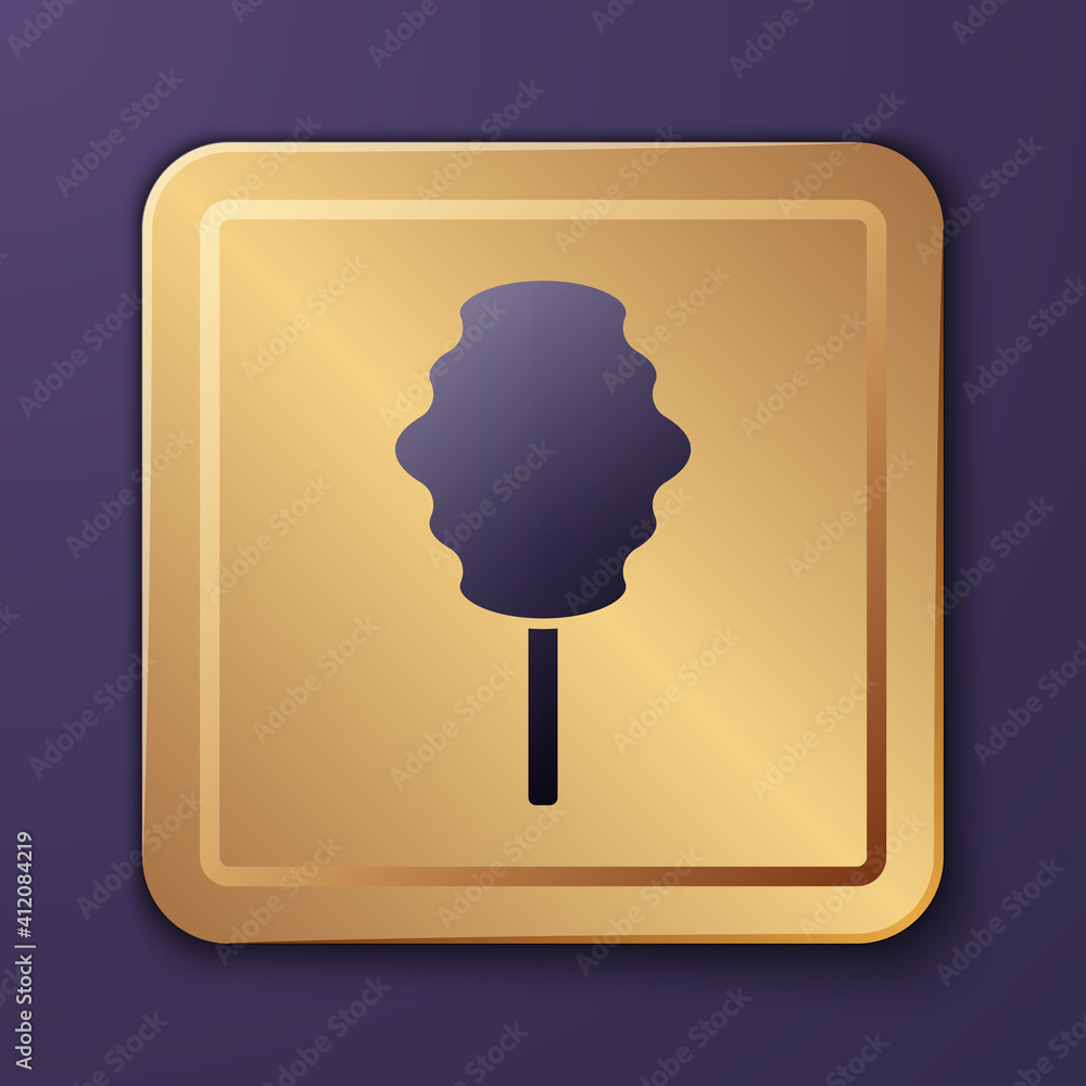 Purple Cotton candy icon isolated on purple background. Gold square button. Vector.