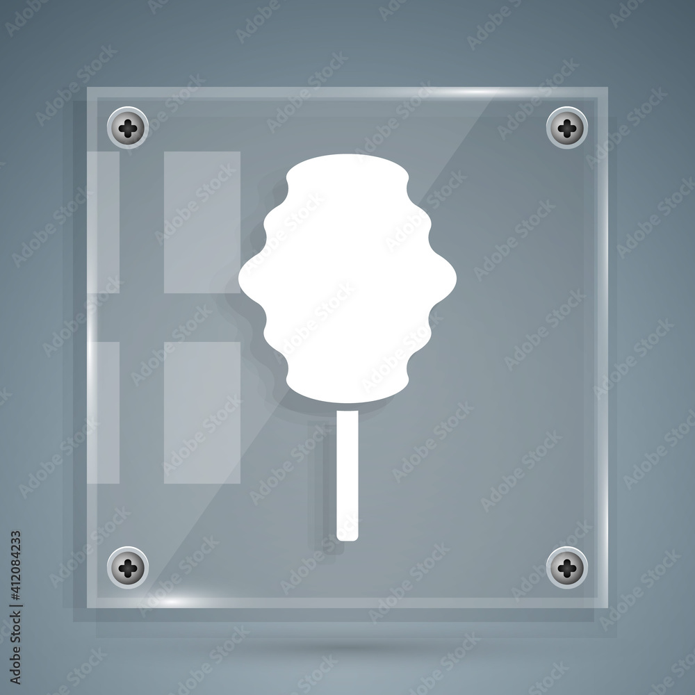 White Cotton candy icon isolated on grey background. Square glass panels. Vector.