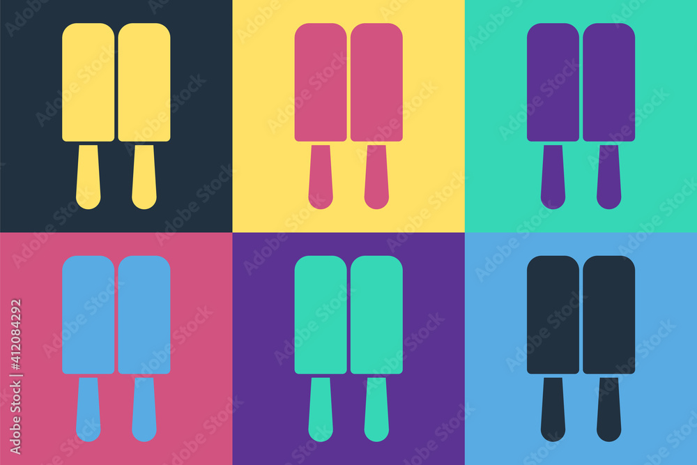 Pop art Ice cream on stick icon isolated on color background. Sweet symbol. Vector.