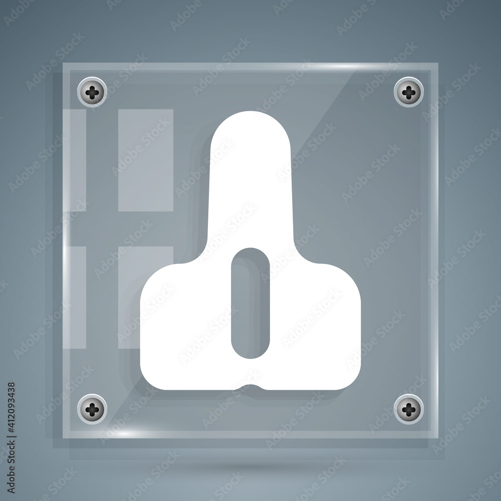 White Bicycle seat icon isolated on grey background. Bicycle saddle. Square glass panels. Vector.