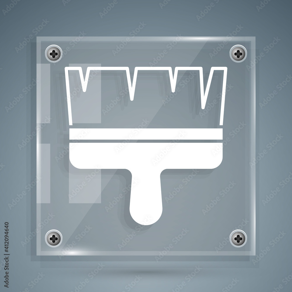 White Paint brush icon isolated on grey background. Square glass panels. Vector.