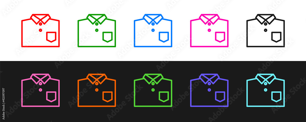 Set line Bowling shirt icon isolated on black and white background. Vector.