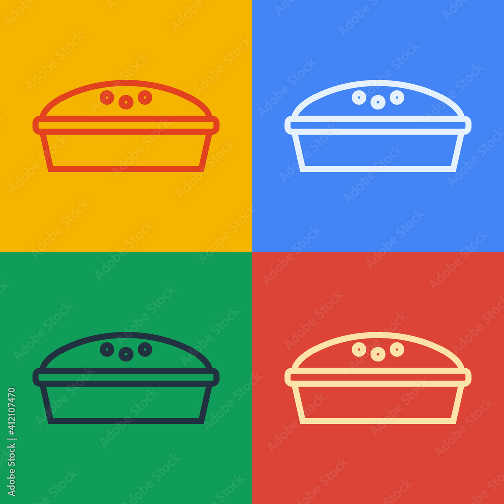 Pop art line Homemade pie icon isolated on color background. Vector.