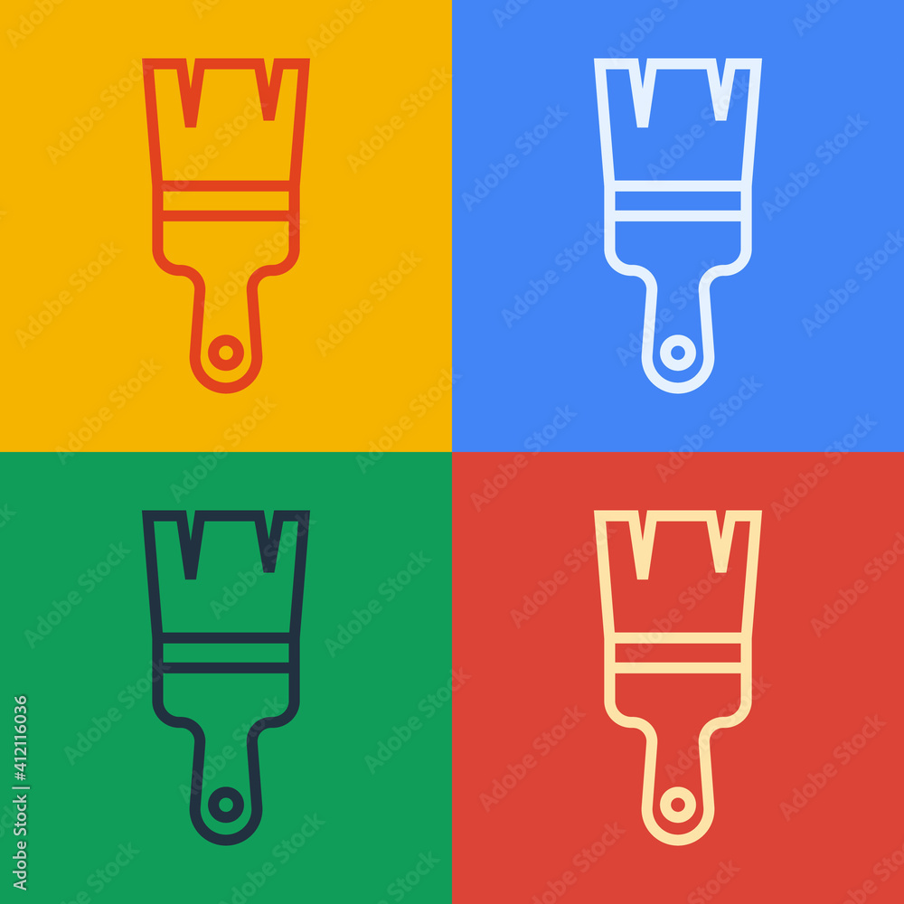 Pop art line Paint brush icon isolated on color background. Vector.