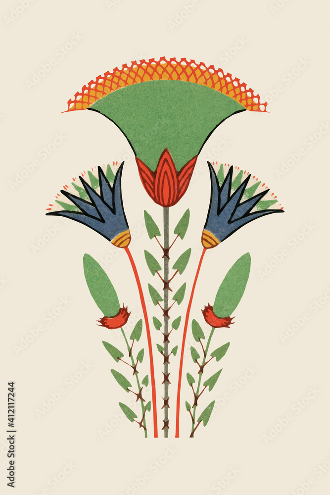 Antique flower Egyptian ornamental vector element illustration