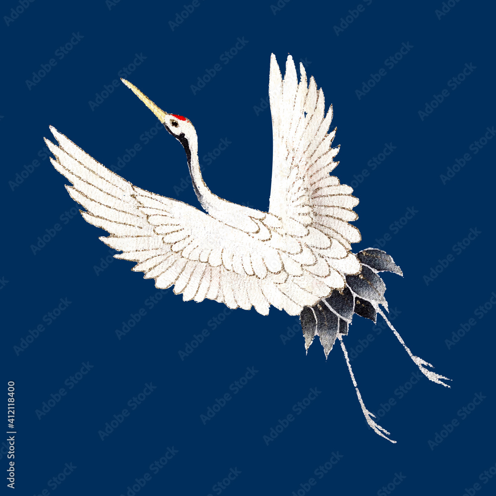 Japanese crane ornamental element vector, remix of artwork by Watanabe Seitei