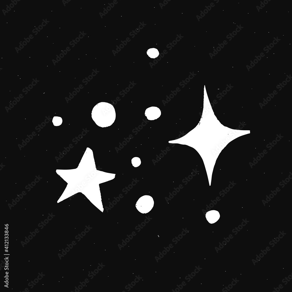 Sparkly stars white vector galaxy doodle illustration sticker