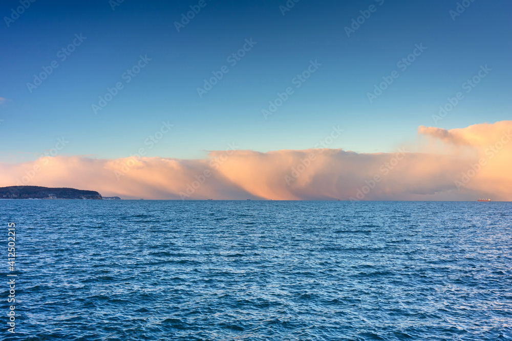 Beautiful sunset over the Baltic Sea in Sopot at winter. Poland