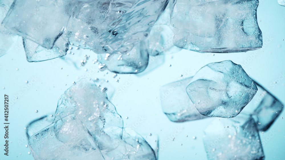 Detail of whirling water with ice cubes