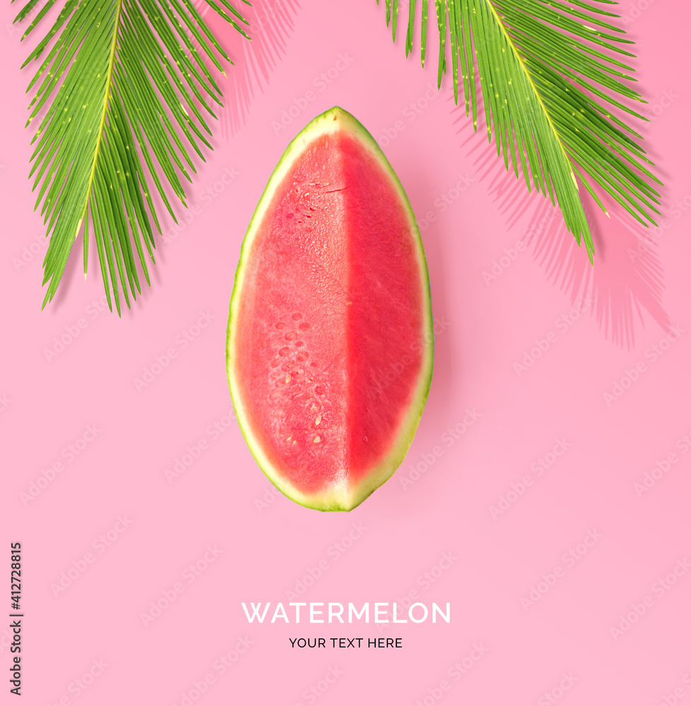 Creative layout made of watermelon on pink background. Flat lay. Food concept. Summer fruit.