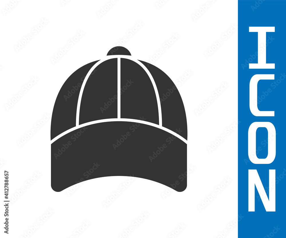 Grey Baseball cap icon isolated on white background. Sport equipment. Sports uniform. Vector.