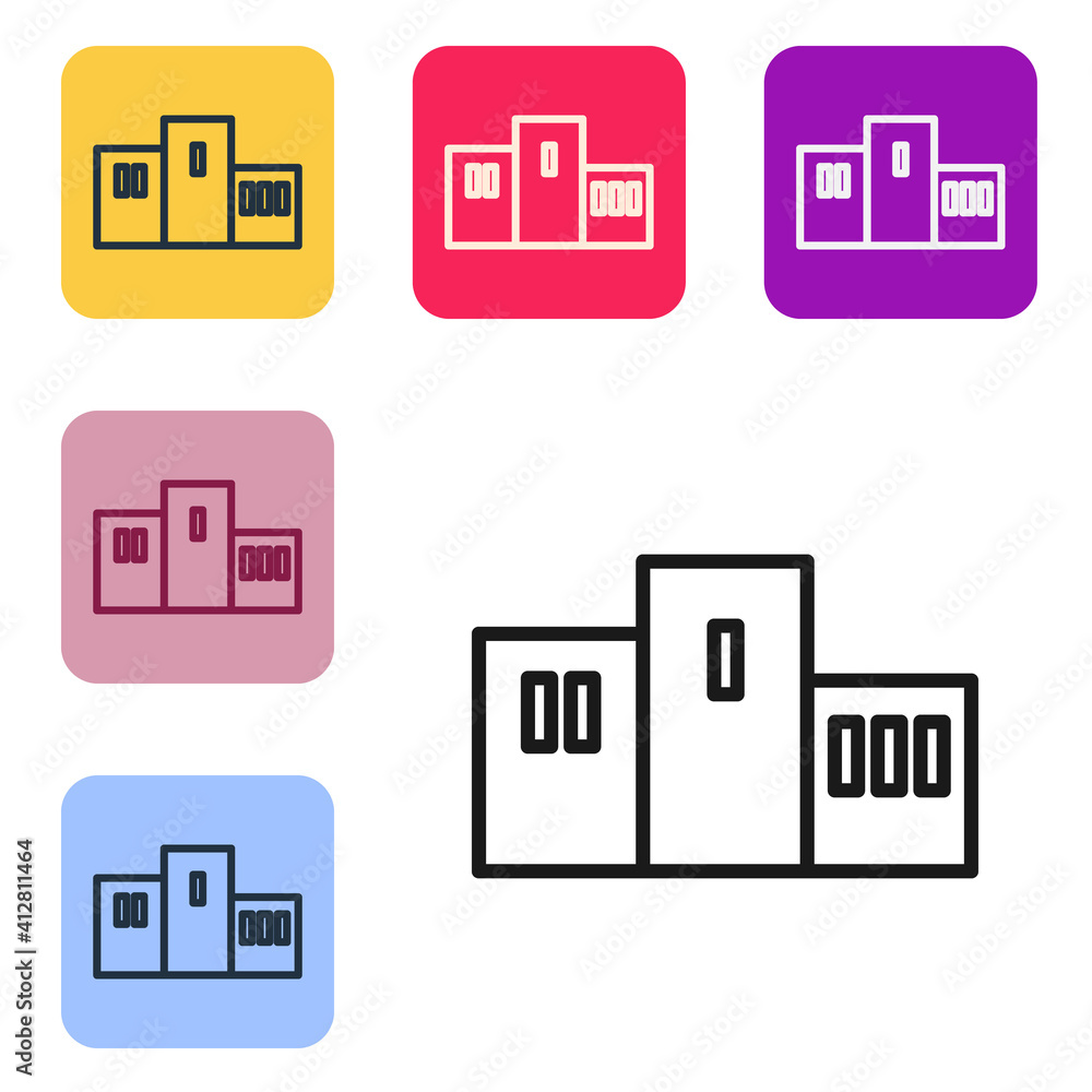 黑线奖在白色背景上隔离的体育冠军领奖台图标上。将图标设置为方形