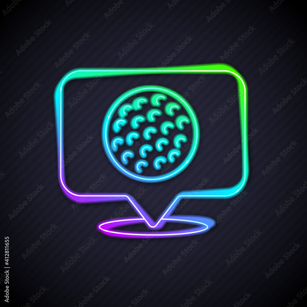 Glowing neon line Golf label icon isolated on black background. Vector.