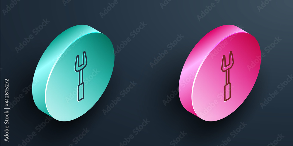 Isometric line Barbecue fork icon isolated on black background. BBQ fork sign. Barbecue and grill to