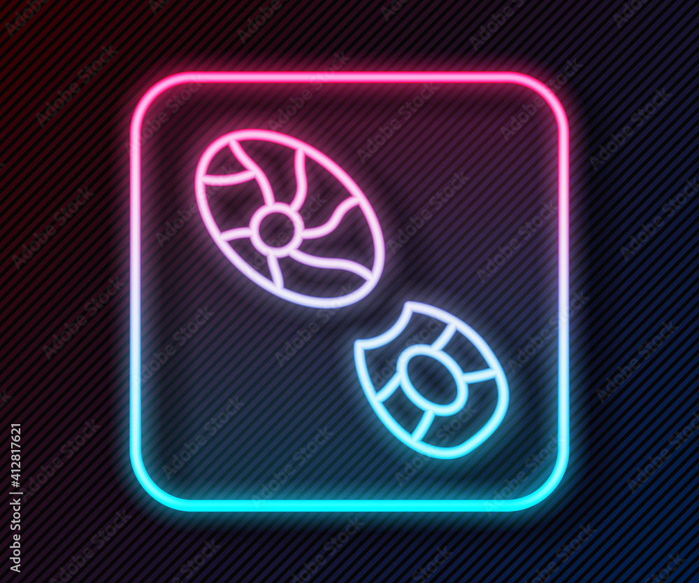 Glowing neon line Human footprints shoes icon isolated on black background. Shoes sole. Vector.