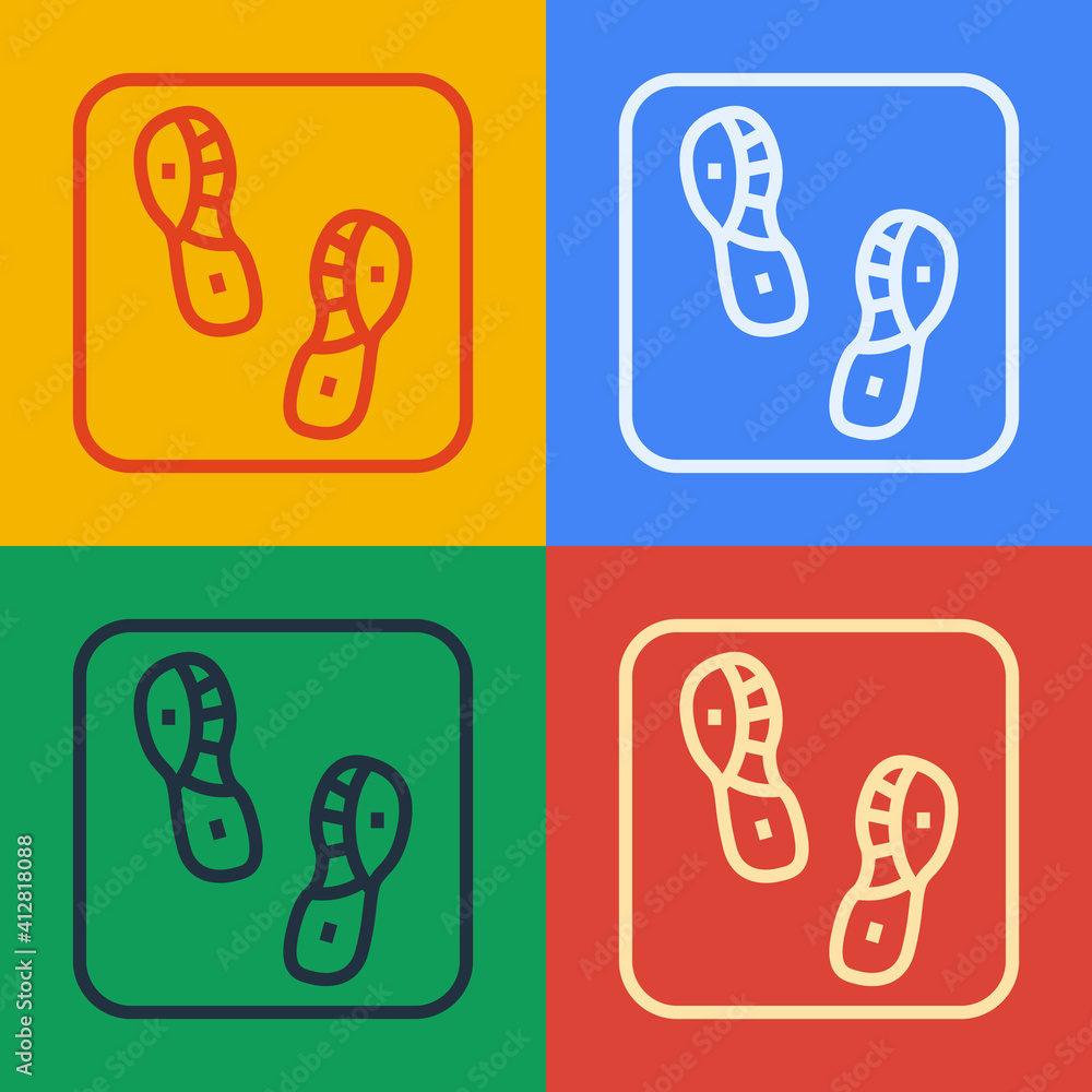 Pop art line Human footprints shoes icon isolated on color background. Shoes sole. Vector.