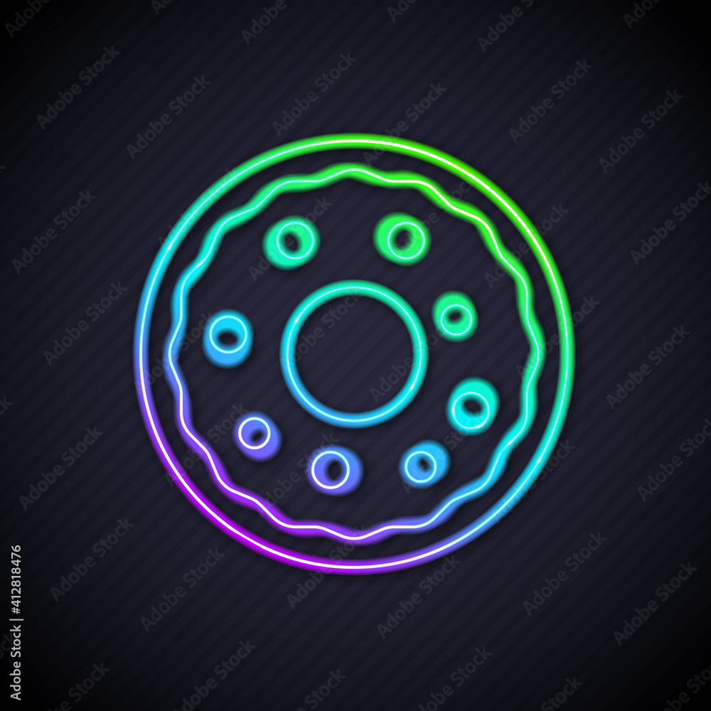 Glowing neon line Donut with sweet glaze icon isolated on black background. Vector.