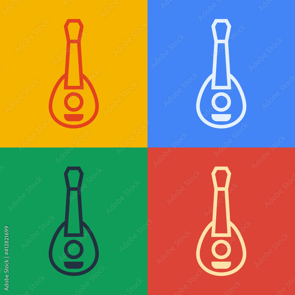 Pop art line Guitar icon isolated on color background. Acoustic guitar. String musical instrument. V