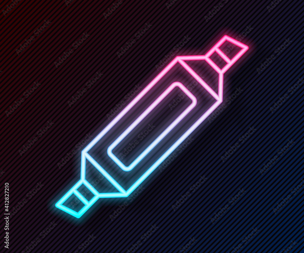 Glowing neon line Marker pen icon isolated on black background. Vector.