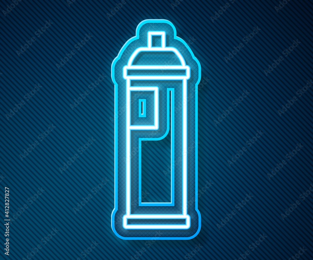 Glowing neon line Paint spray can icon isolated on blue background. Vector.