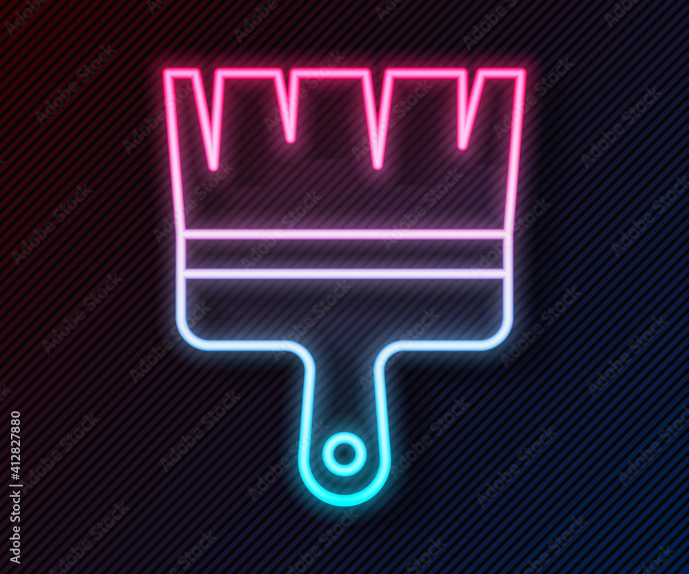 Glowing neon line Paint brush icon isolated on black background. Vector.