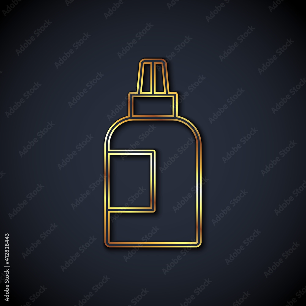 Gold line Paint, gouache, jar, dye icon isolated on black background. Vector.