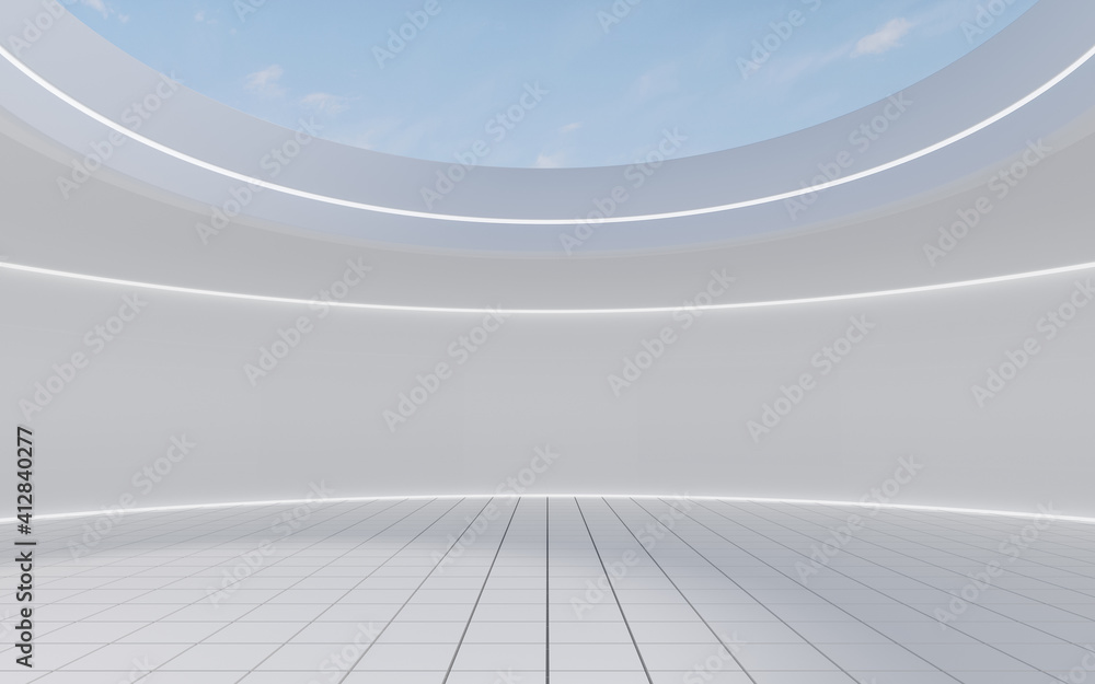 Empty round room with skylight, 3d rendering.