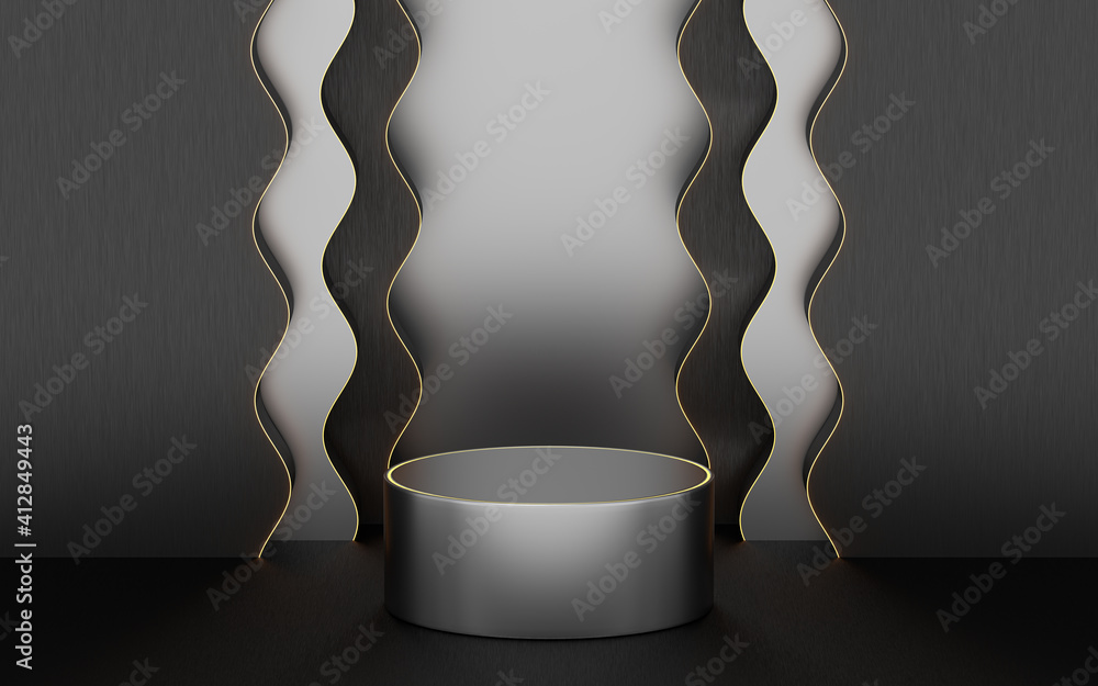 Empty product stage with wave pattern background, 3d rendering.