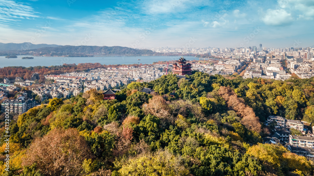 Aerial photography of Hangzhou Old Town Chenghuang Pavilion Ancient Architecture Scenic Area