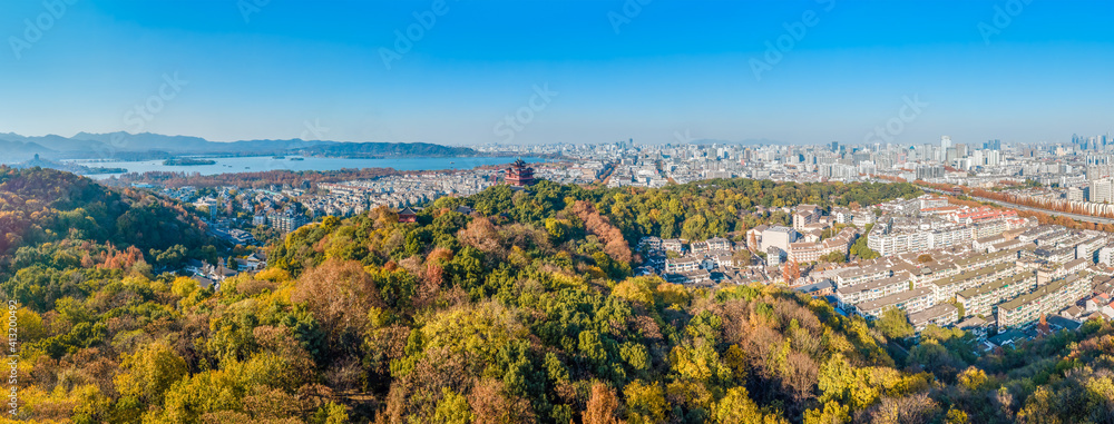 航拍杭州老城城隍阁古建筑景区