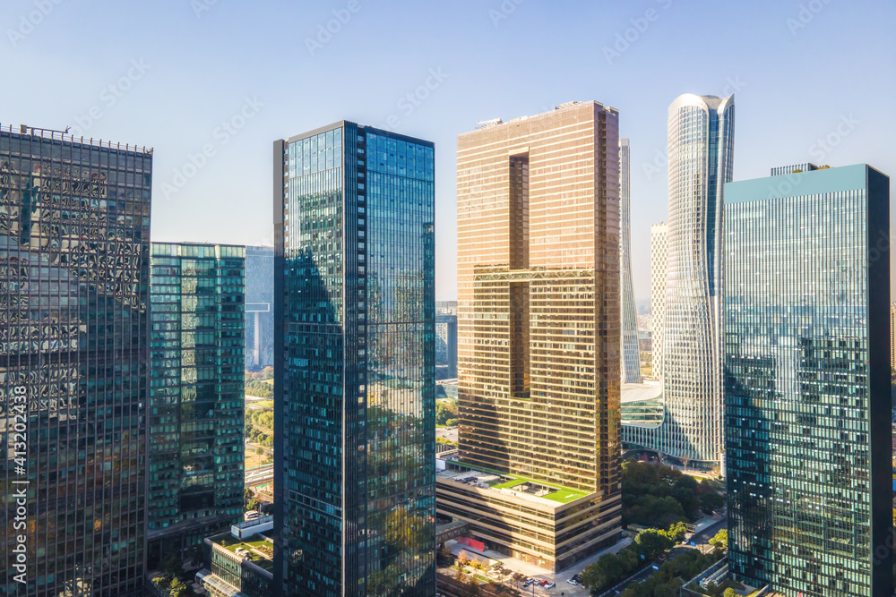 Aerial photography of Hangzhou city scenery and modern architectural landscape in the financial dist