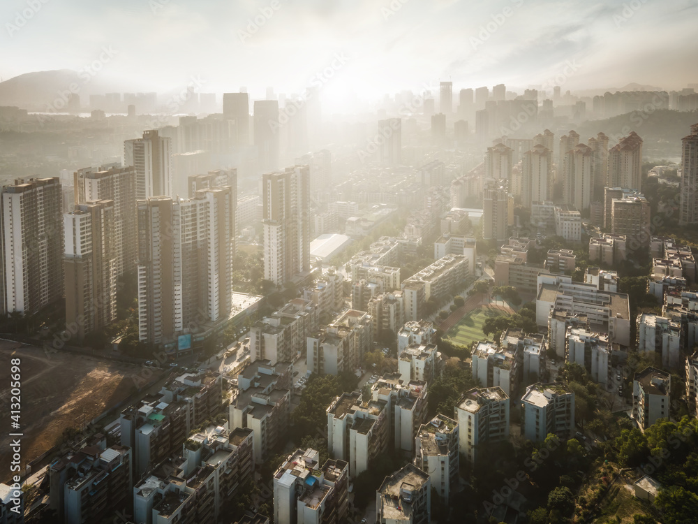 Aerial photography Zhuhai city architecture landscape skyline