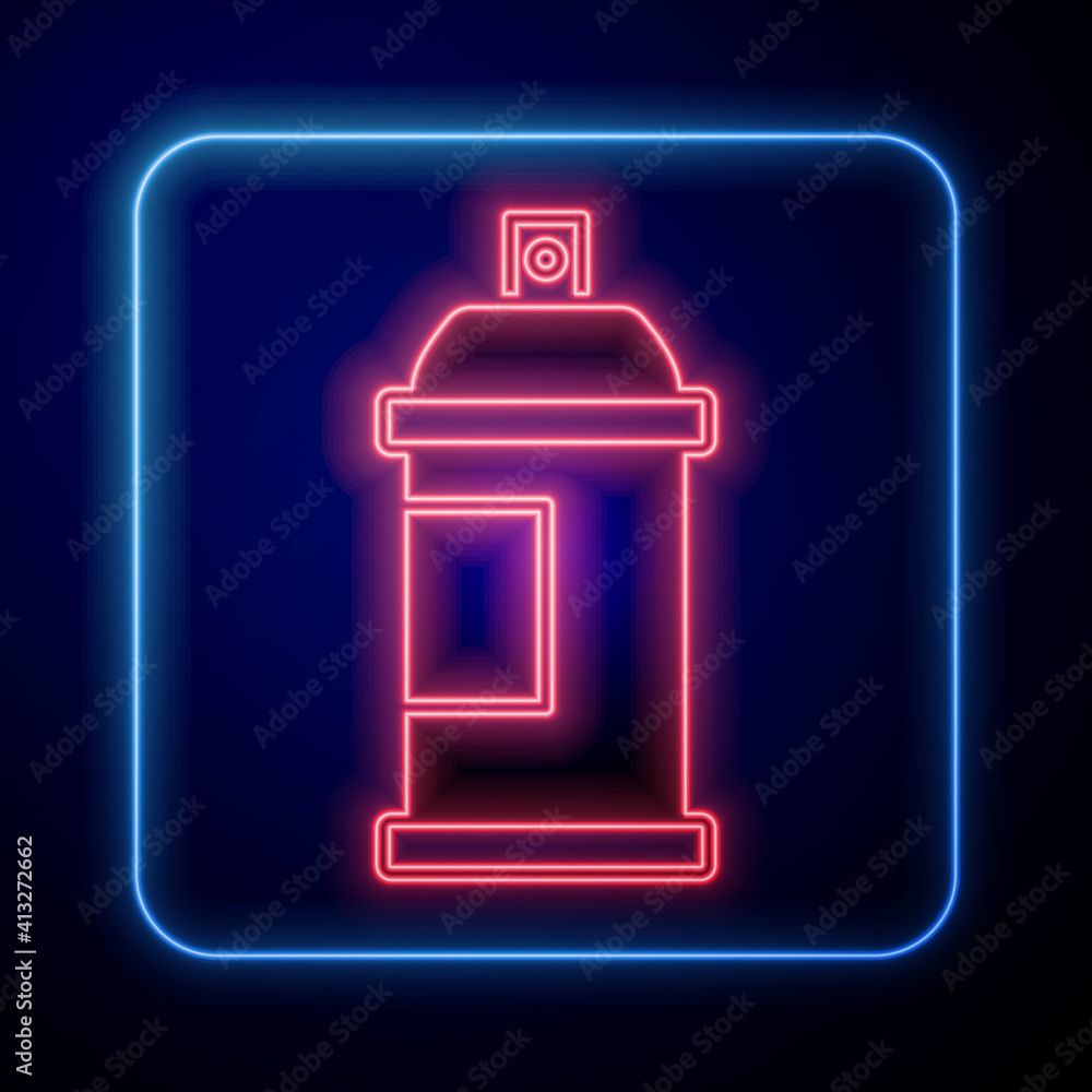 Glowing neon Paint spray can icon isolated on black background. Vector.