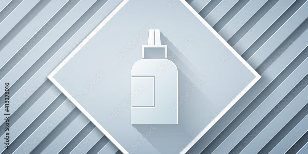 Paper cut Paint, gouache, jar, dye icon isolated on grey background. Paper art style. Vector.