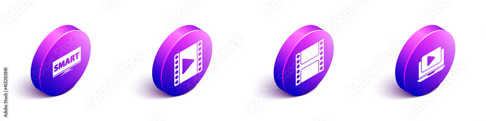 Set Isometric Screen tv with Smart video, Play Video, Play Video and Online play video icon. Vector.