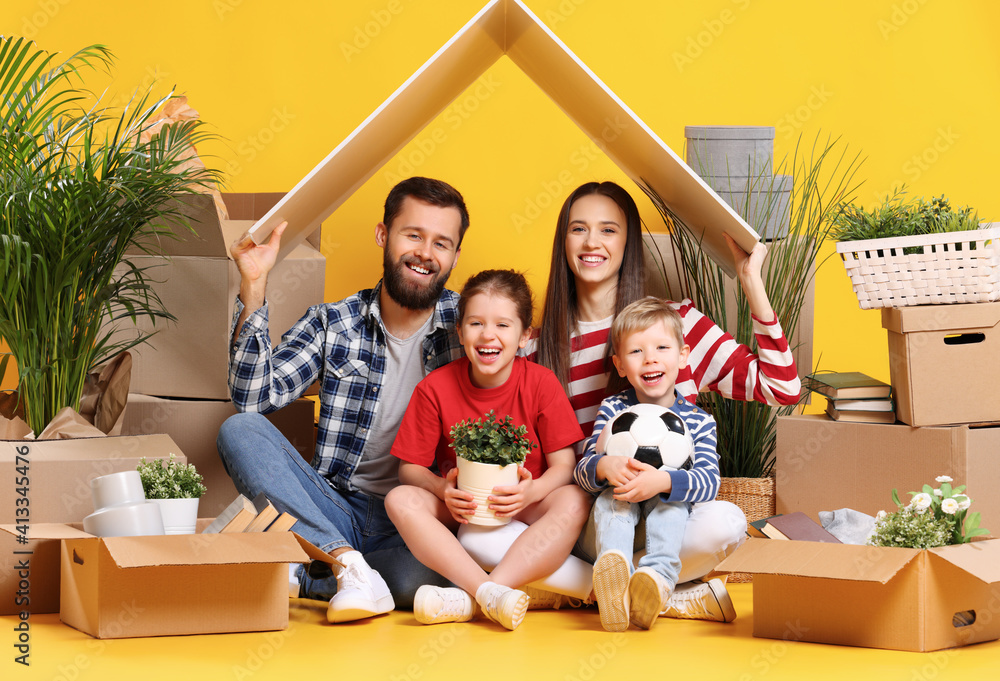 Happy family relocating to new house