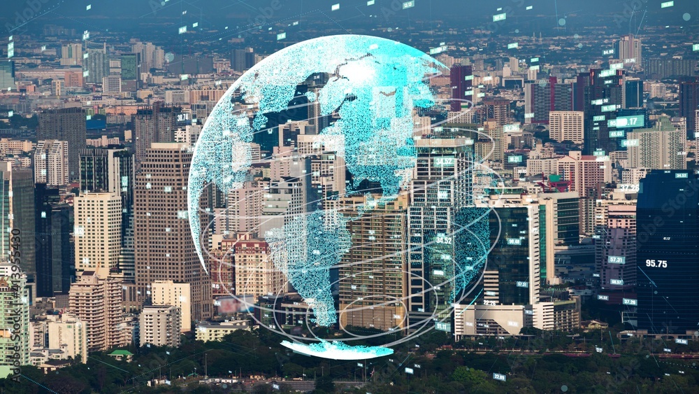 Global connection and the internet network modernization in smart city . Concept of future 5G wirele