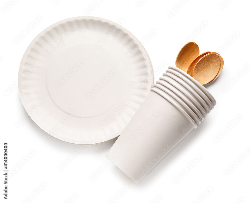 Eco tableware on white background