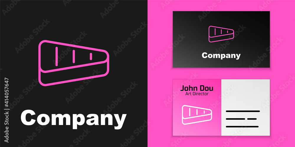 Pink line Steak meat icon isolated on black background. Logo design template element. Vector.