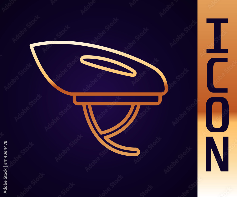 Gold line Bicycle helmet icon isolated on black background. Extreme sport. Sport equipment. Vector.