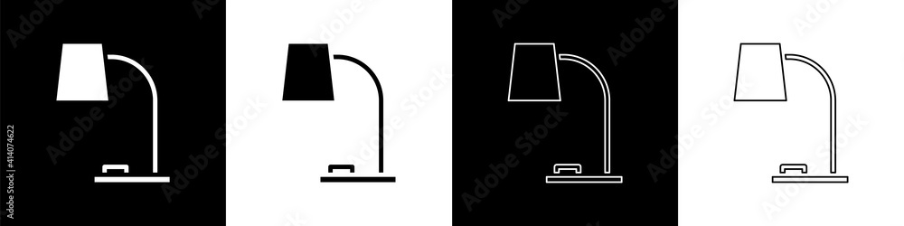 Set Table lamp icon isolated on black and white background. Table office lamp. Vector Illustration.